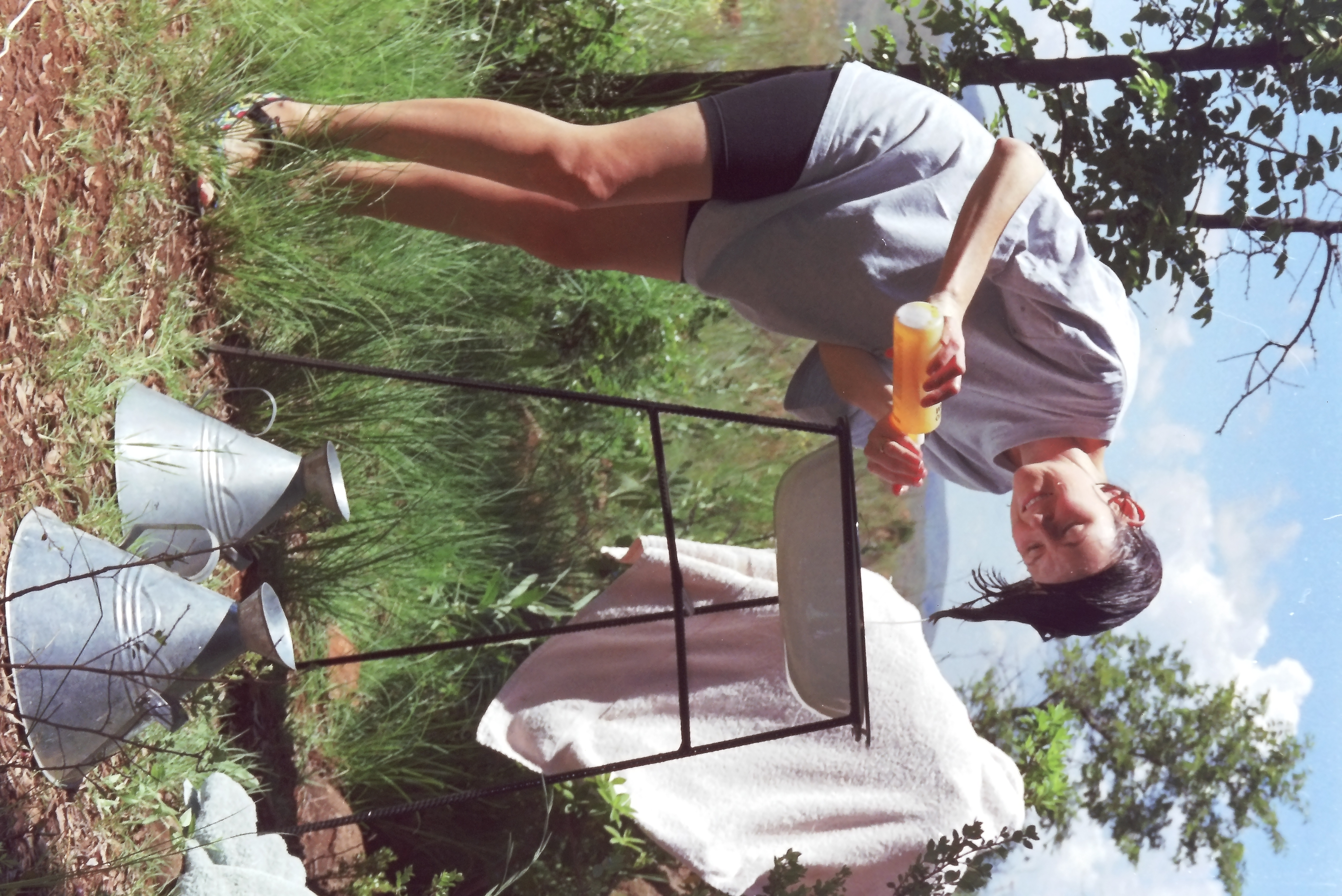Washing hair in the bush