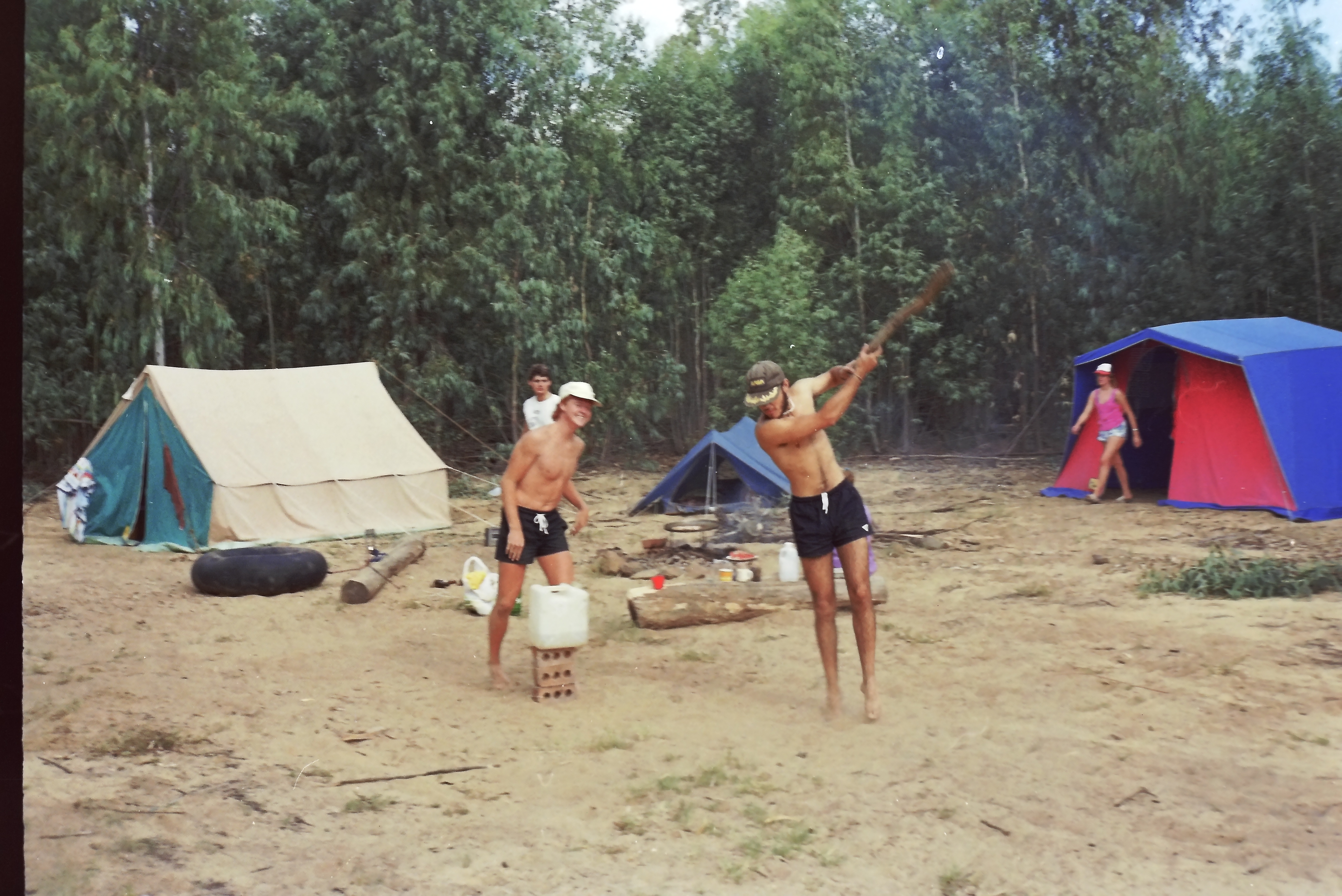 Playing cricket in the sand